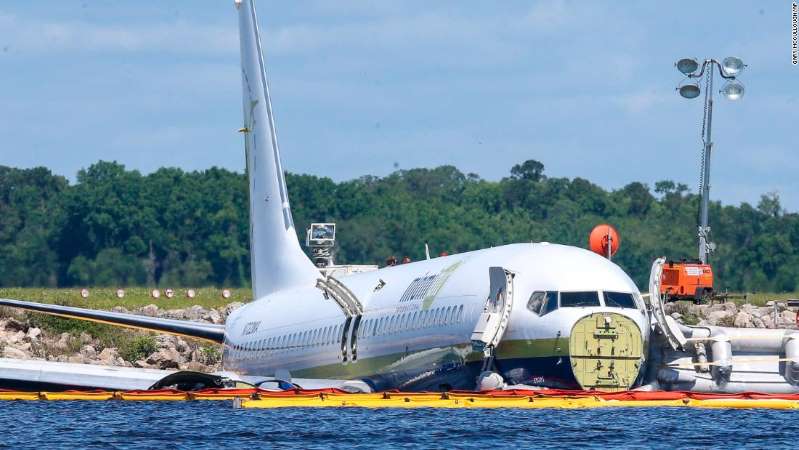 Boeing 737 Sliding Off From Runway into Florida River 